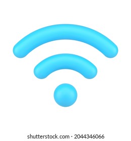 Blue Wifi Sign 3d Icon. Hotspot For Digital And Online Coverage. Broadcasting Area With Internet. Distribution Web Signal Using Modem Of Router With LAN Connection. Volumetric Isolated Vector