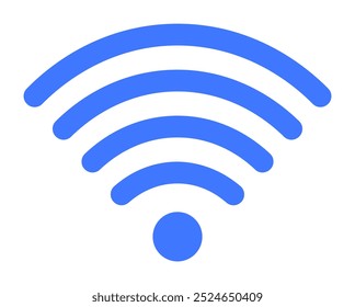 Señal Wi-Fi azul con cinco arcos curvos y un punto en la parte inferior en un diseño limpio y minimalista. Ideal para tecnología, acceso a Internet, redes inalámbricas, dispositivos móviles y conectividad. Minimalista