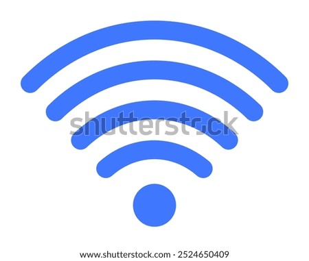 Blue Wi-Fi signal with five curving arcs and a dot at the bottom in a clean, minimalistic design. Ideal for technology, internet access, wireless networks, mobile devices, and connectivity. Minimalist