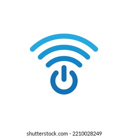 blue wifi signal power button vector icon logo