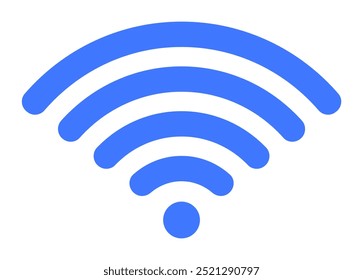 A blue Wi-Fi signal symbol is displayed with five concentric semi-circles and a dot at the center. Ideal for technology, internet, wireless communication, connectivity, and network themes.