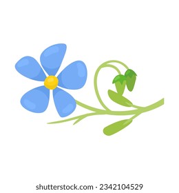 Blue wild flower with leaves vector illustration. Cartoon drawing of fresh ingredient for cooking oil isolated on white background. Organic food, nutrition, diet, culinary concept