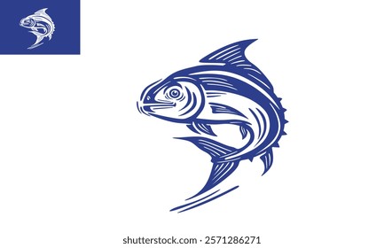 blue wild simple tuna swimming logo, silhouette of strong fish vector illustrations