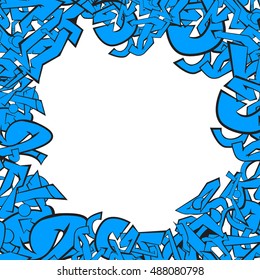Blue wild style graffiti square frame. Vector image