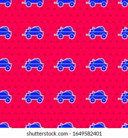 Blue Wild west covered wagon icon isolated seamless pattern on red background.  Vector Illustration