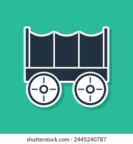 Blue Wild west covered wagon icon isolated on green background.  Vector svg