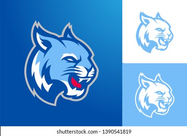 Blue Wildcat Mascot Logo For Sports Team