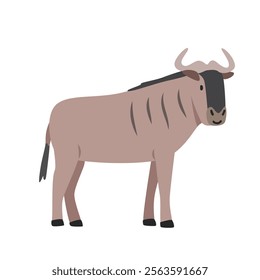 Blue wildebeest cartoon clipart. Antelope wildebeest vector illustration in flat style. Hand-drawn wild animal concept