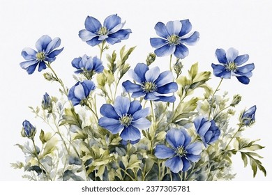 Blue Wildlowers Set: Realistic Floral Illustrations. Greetings, Wallpaper, Fashion, Card