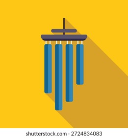 Carillón de viento azul colgando sobre fondo amarillo, creando una atmósfera pacífica con sus delicados sonidos