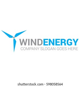 Blue Wind Energy Turbine Logo Vector, Electricity Generators Icon