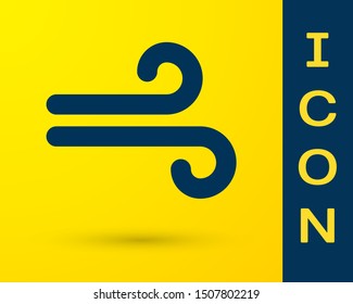 Blue Wind icon isolated on yellow background. Windy weather.  Vector Illustration