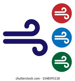 Blue Wind icon isolated on white background. Windy weather. Set color icons in circle buttons. Vector Illustration