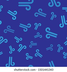 Blue Wind icon isolated seamless pattern on blue background. Windy weather.  Vector Illustration