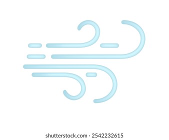 Blue wind icon with stylized, curved lines, representing a breeze or airflow. Ideal for weather apps, climate themes, and environmental designs. Vector illustration.