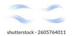 Blue wind line element set. Light curve speed effect collection. Air stream flow wavy motion trace. Blowing wind wave concept. Swoosh and swirl stripe path design illustration. Vector swash bundle