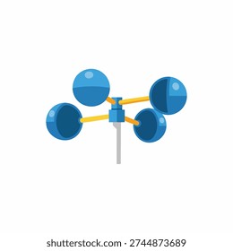 A blue wind meter with four cups on a white pole against a white background.