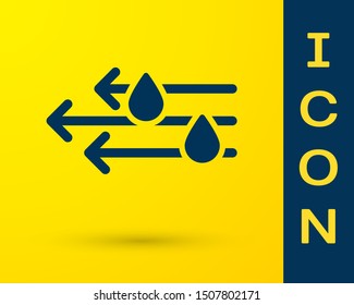 Blue Wind and rain icon isolated on yellow background. Windy weather.  Vector Illustration