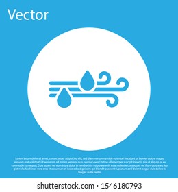 Blue Wind and rain icon isolated on blue background. Windy weather. White circle button. Vector Illustration