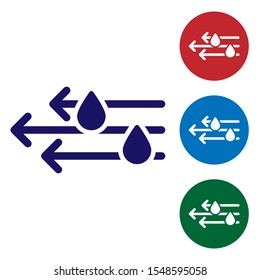 Blue Wind and rain icon isolated on white background. Windy weather. Set color icons in circle buttons. Vector Illustration
