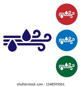 Blue Wind and rain icon isolated on white background. Windy weather. Set color icons in circle buttons. Vector Illustration