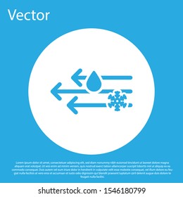 Blue Wind and rain with snow icon isolated on blue background. Windy weather. White circle button. Vector Illustration