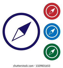 Blue Wind rose icon isolated on white background. Compass icon for travel. Navigation design. Set color icon in circle buttons. Vector Illustration