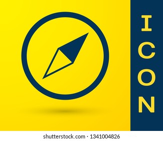 Blue Wind rose icon isolated on yellow background. Compass icon for travel. Navigation design. Vector Illustration