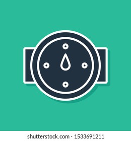 Blue Wind rose icon isolated on green background. Compass icon for travel. Navigation design.  Vector Illustration