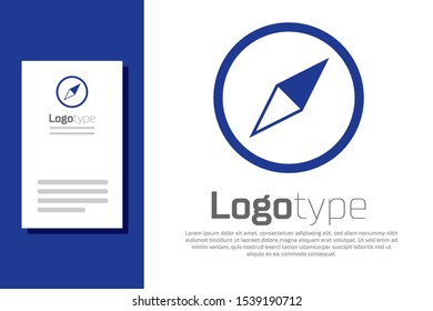 Blue Wind rose icon isolated on white background. Compass icon for travel. Navigation design. Logo design template element. Vector Illustration