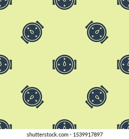 Blue Wind rose icon isolated seamless pattern on yellow background. Compass icon for travel. Navigation design.  Vector Illustration