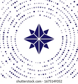 Blue Wind Rose Symbol einzeln auf weißem Hintergrund. Kompasssymbol für Reisen. Navigationsdesign. Abstrakte Kreis Zufallspunkte. Vektorillustration-Illustration