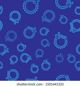 Blue Wind and sun icon isolated seamless pattern on blue background. Windy weather.  Vector Illustration