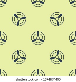 Blue Wind turbine icon isolated seamless pattern on yellow background. Wind generator sign. Windmill for electric power production.  Vector Illustration