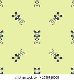 Blue Windmill icon isolated seamless pattern on yellow background.  Vector Illustration