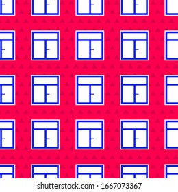 Blue Window in the room icon isolated seamless pattern on red background.  Vector Illustration