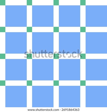 Blue windowpane check seamless pattern with mint accents. Vector background.