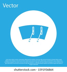 Blue Windscreen wiper icon isolated on blue background. White circle button. Vector Illustration