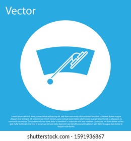 Blue Windscreen wiper icon isolated on blue background. White circle button. Vector Illustration