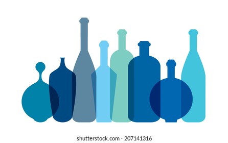 Blue wine bottle illustration. Vector. 