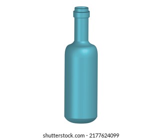 Blue wine bottle isolated on white background. 3D Mock up for your design.