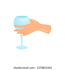 Blue wine glass in hand. Vector illustration.
