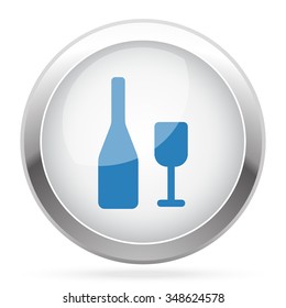 Blue Wine icon on white glossy chrome app button