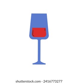Vinos azules con vino tinto. Ilustración vectorial en un estilo plano. Ilustración personalizada para pegatinas, diseño de tarjetas, etiquetas, clipart. Groovy