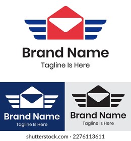 Blue wing red envelope logo design