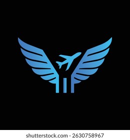 Blue Winged Airplane Travel Logo