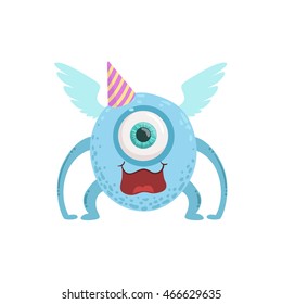 Blue Winged Friendly Monster In Party Hat