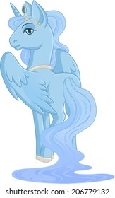 Blue winged unicorn is standing