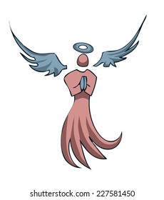 Blue Winged Vector Angel isolated on a White Background. 