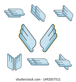 Blue wings icon with black strokе, flat design.